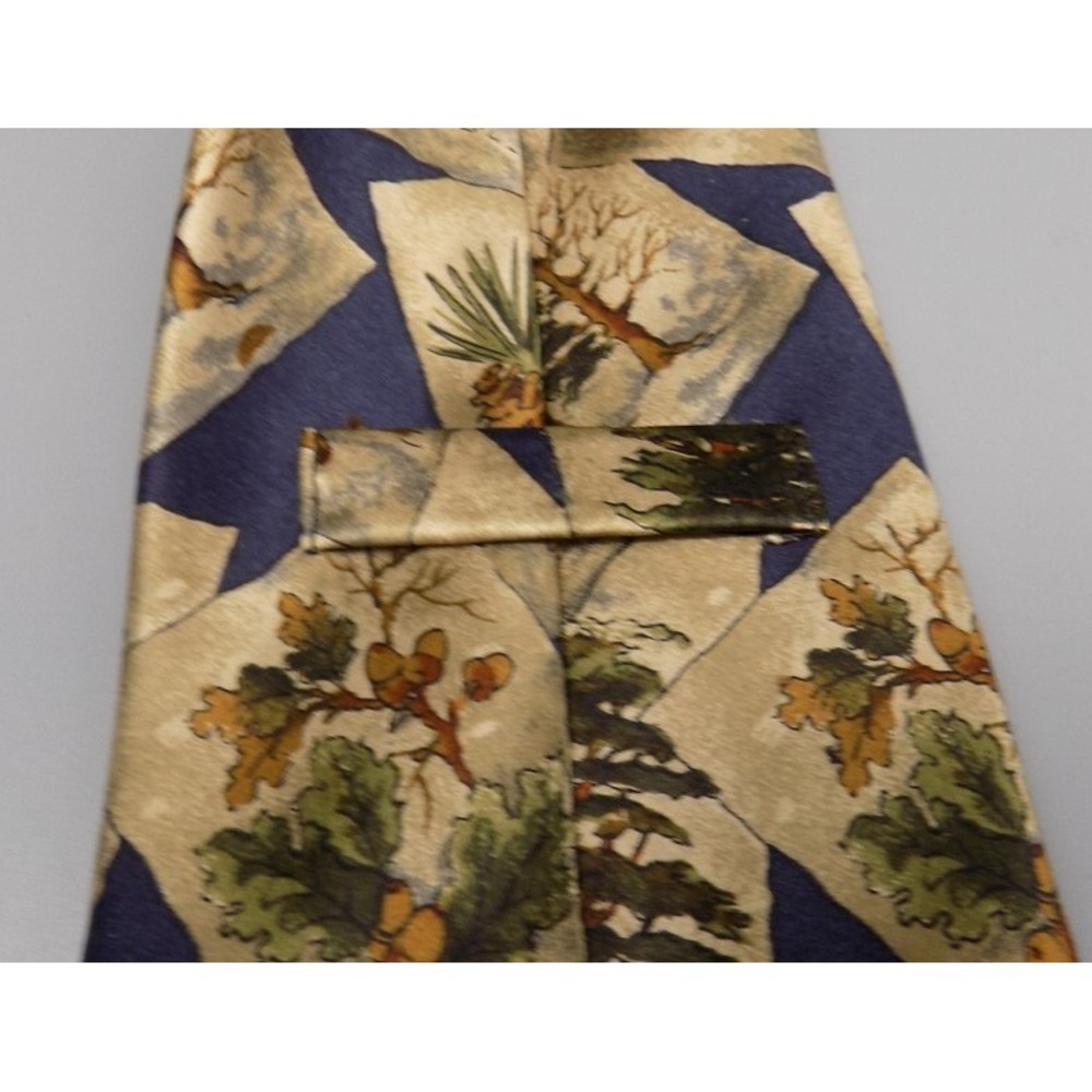 100% Silk Oscar de la Renta Tie Couture Tree Acorn Pinecone Print Hand Sewn USA - Picture 9 of 11